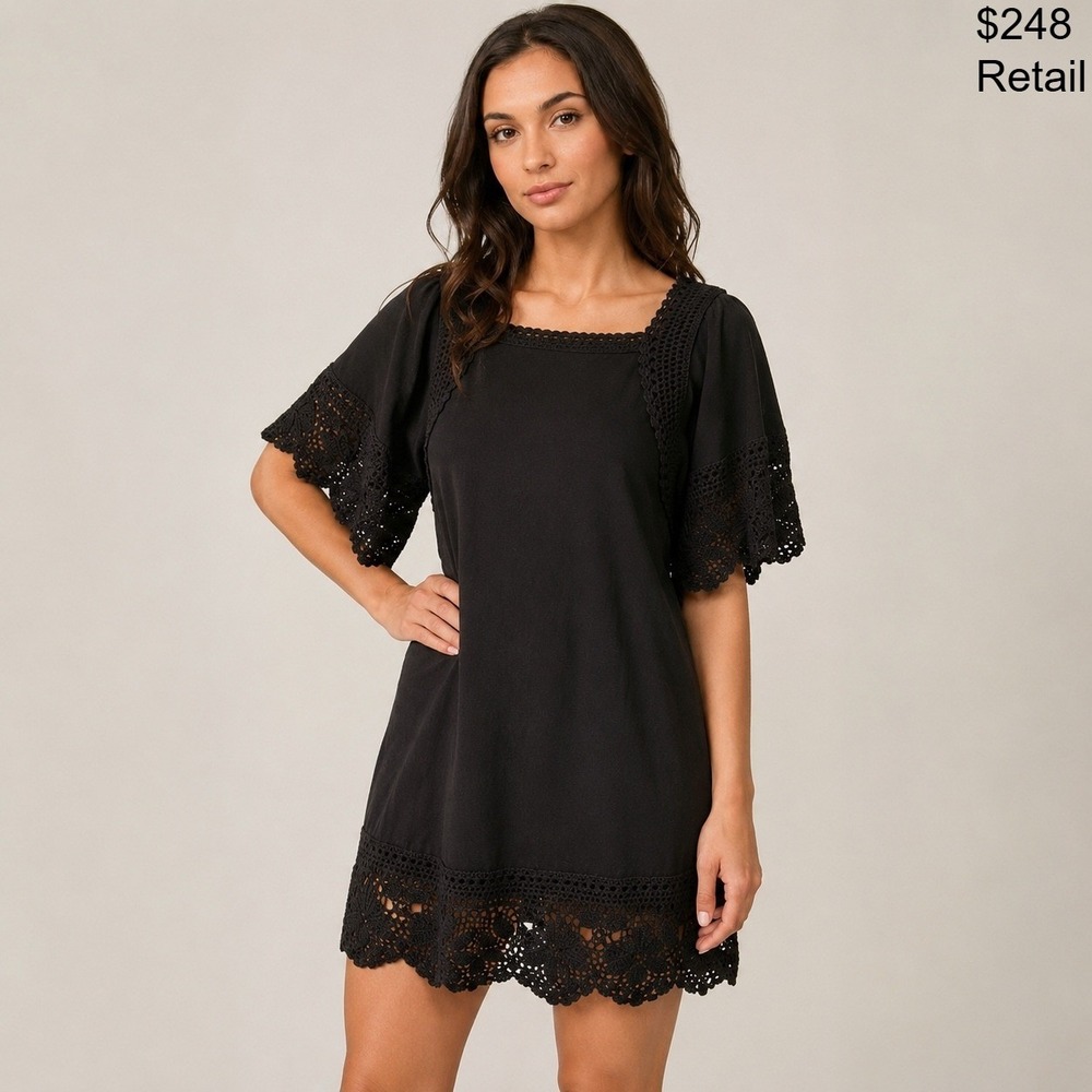 JUICY COUTURE Crochet Lace Linen/Cotton Mini Dress XS Black Knit Boho Whimsigoth